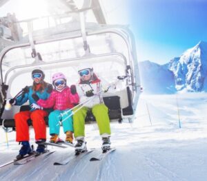 family on ski lift