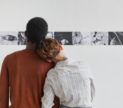 couple looking at photography