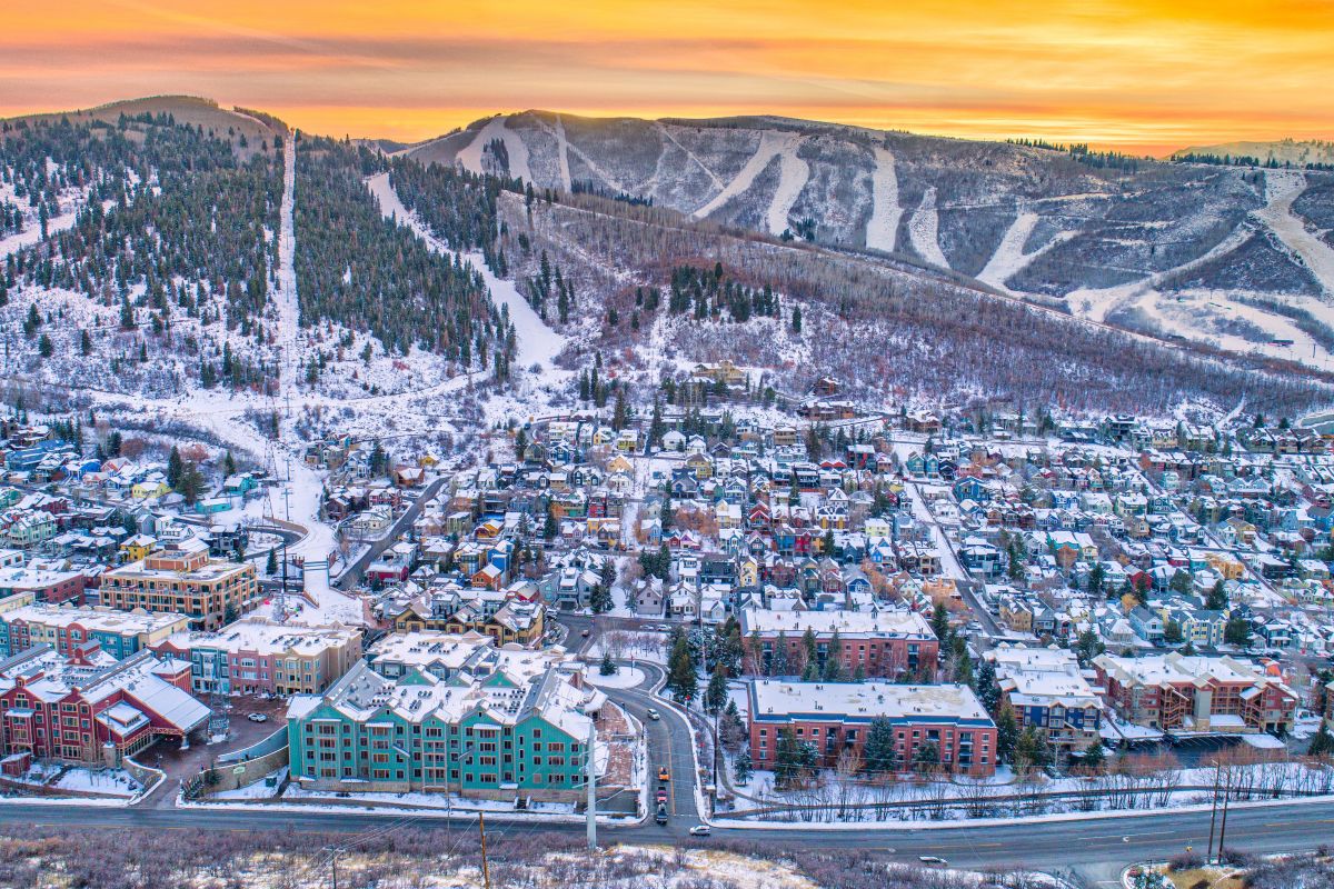 Aerial photo of Park City and PCMR in the Winter